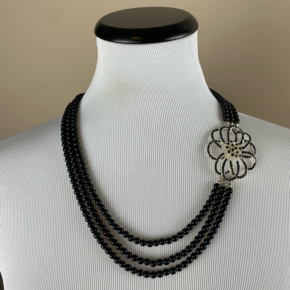 Lydell NYC Statement Black Beaded Necklace